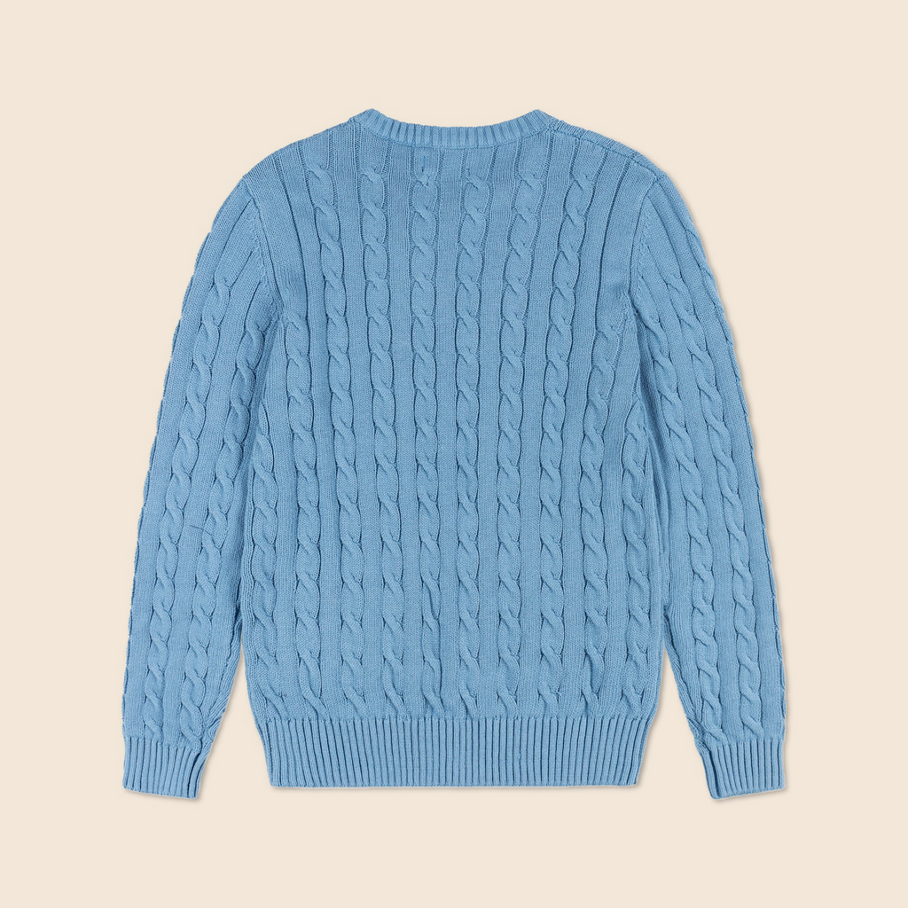 Premium Round Neck Cable-Knit Woolen Cotton Sweater | Baby Blue