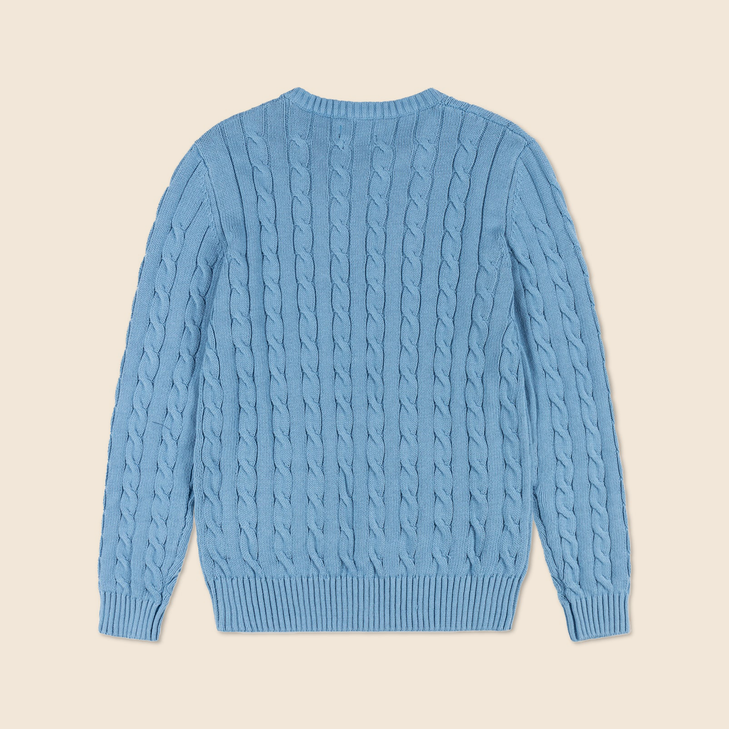 Premium Round Neck Cable-Knit Woolen Cotton Sweater | Baby Blue