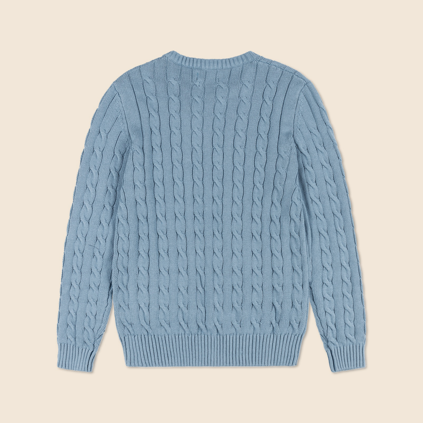 Premium Round Neck Cable-Knit Woolen Cotton Sweater | Baby Blue