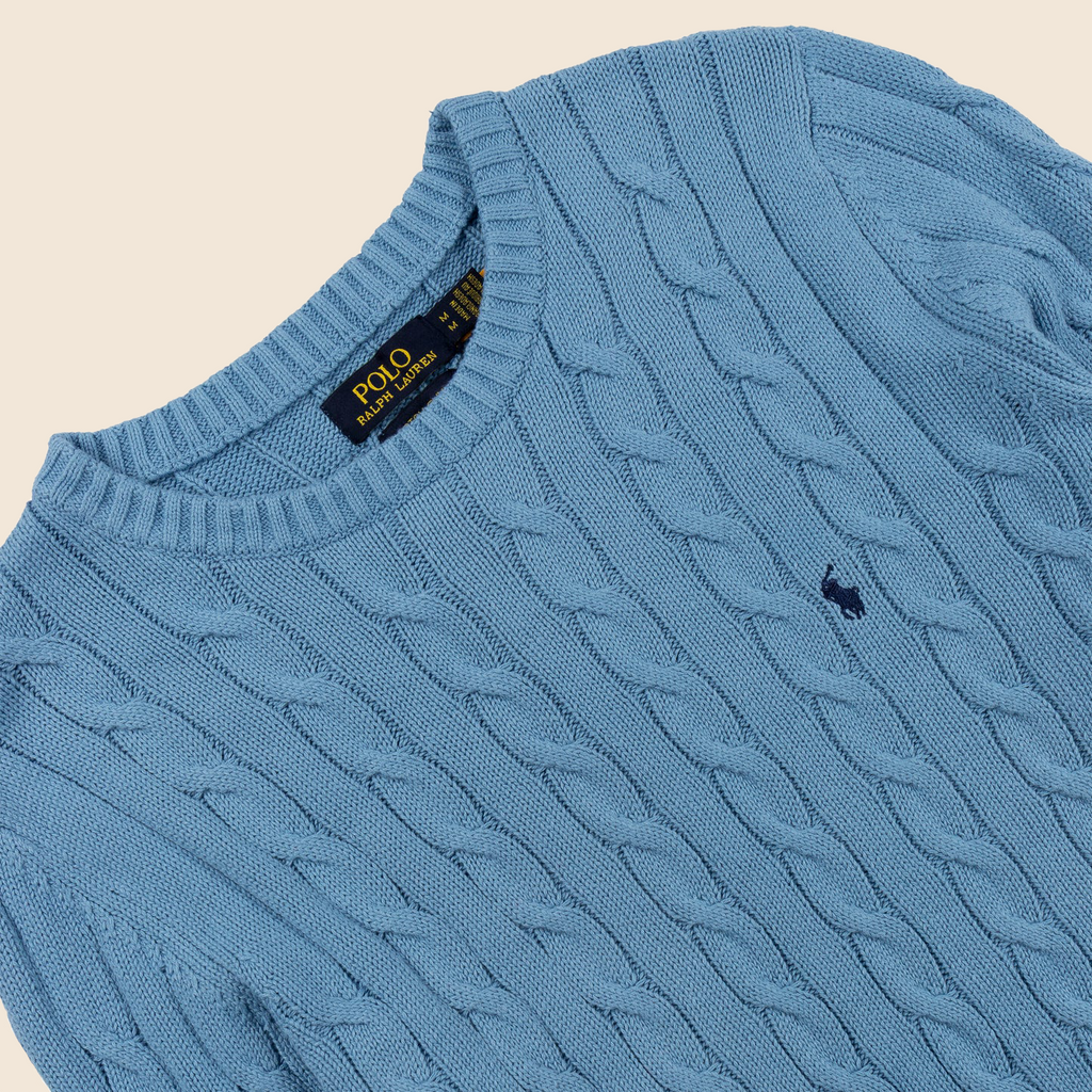 Premium Round Neck Cable-Knit Woolen Cotton Sweater | Baby Blue