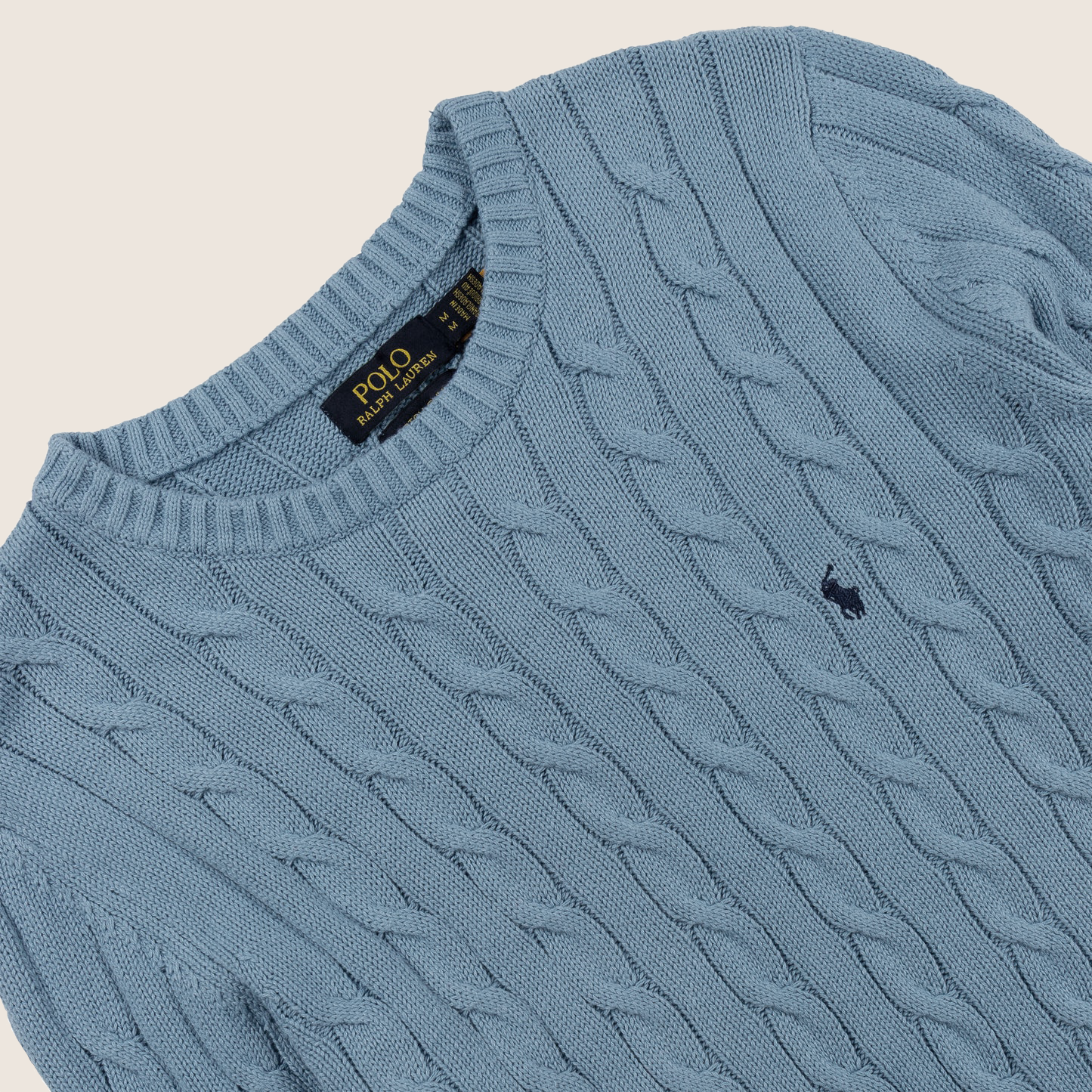 Premium Round Neck Cable-Knit Woolen Cotton Sweater | Baby Blue