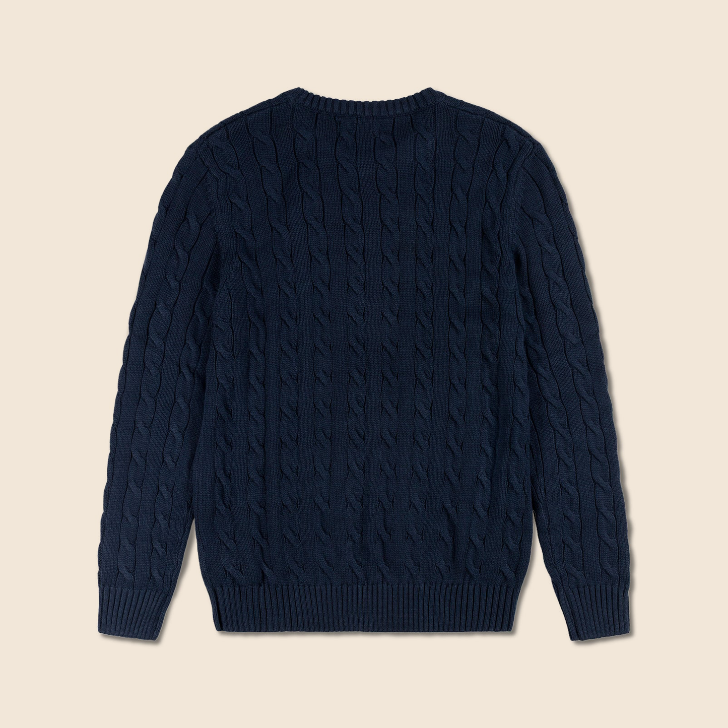 Premium Round Neck Cable-Knit Woolen Cotton Sweater | Navy-Blue
