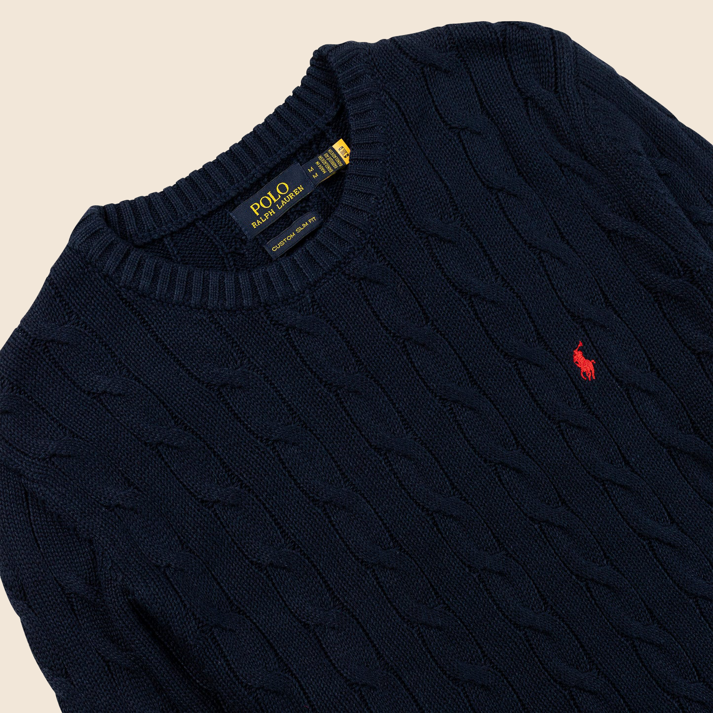 Premium Round Neck Cable-Knit Woolen Cotton Sweater | Navy-Blue
