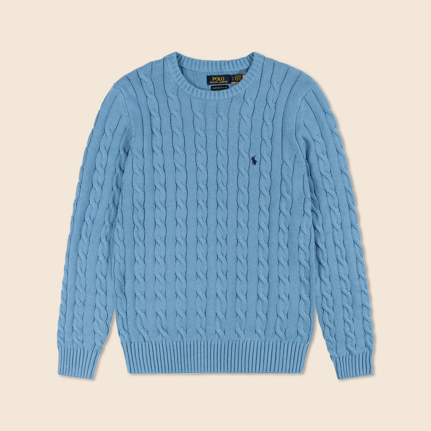 Premium Round Neck Cable-Knit Woolen Cotton Sweater | Baby Blue