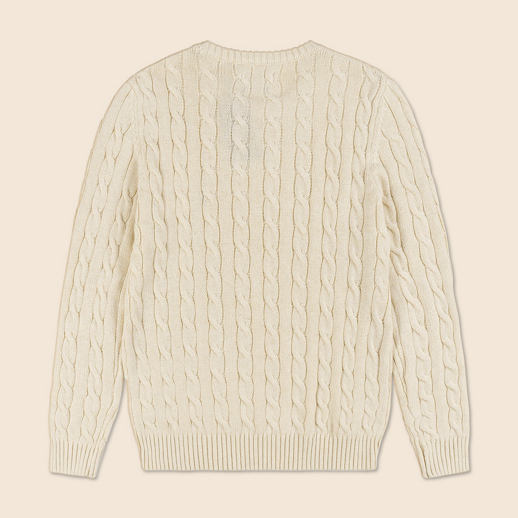 Premium Round Neck Cable-Knit Woolen Cotton Sweater | Cream