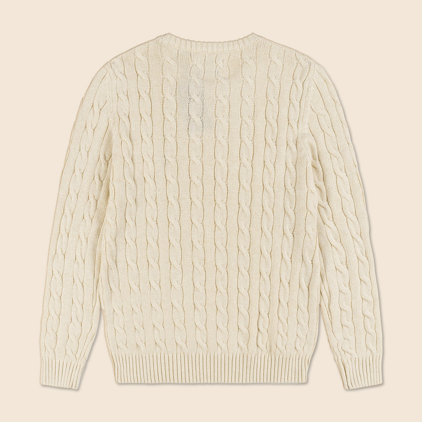 Premium Round Neck Cable-Knit Woolen Cotton Sweater | Cream
