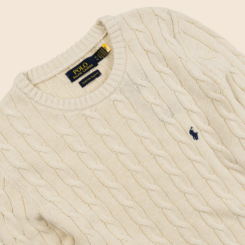 Premium Round Neck Cable-Knit Woolen Cotton Sweater | Cream