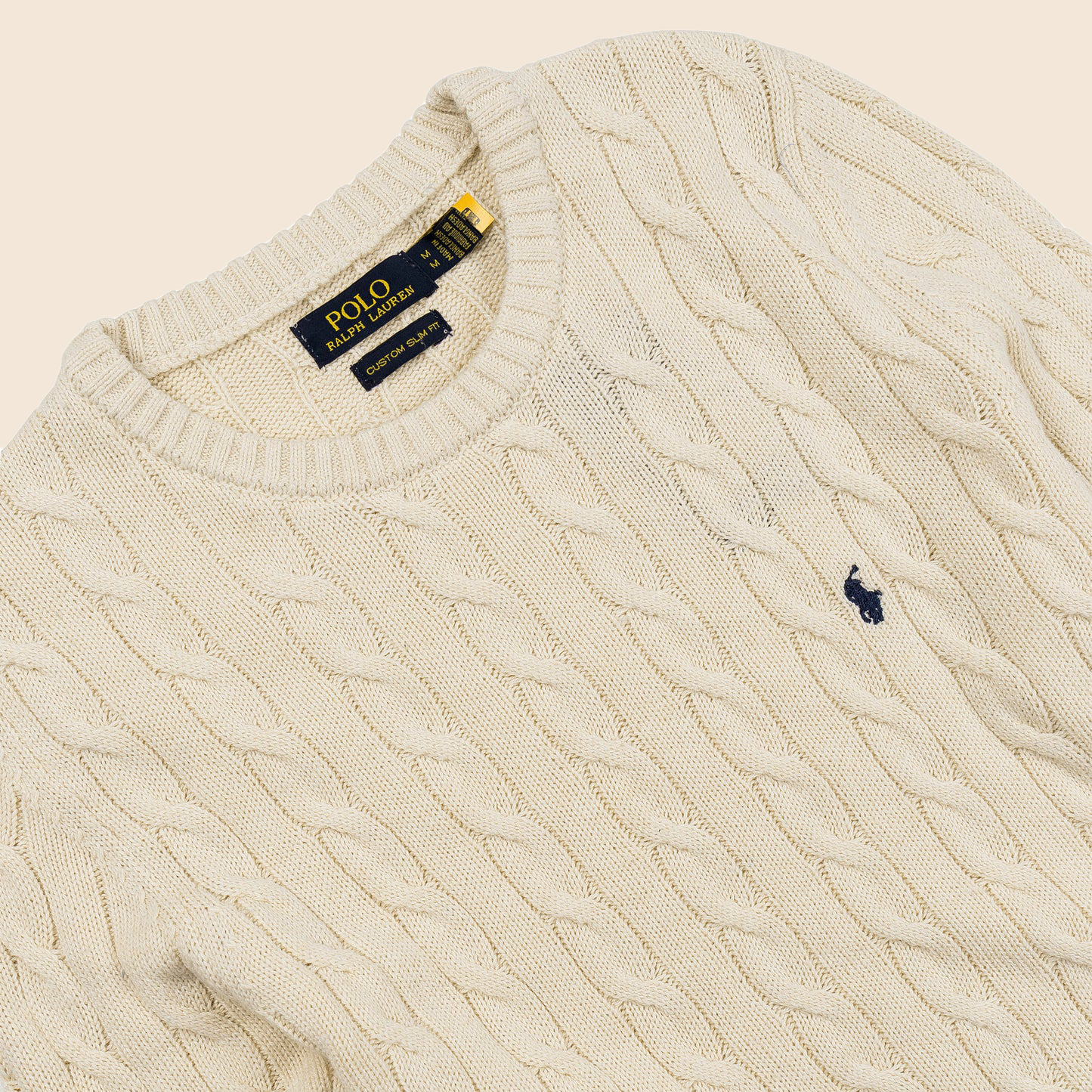 Premium Round Neck Cable-Knit Woolen Cotton Sweater | Cream
