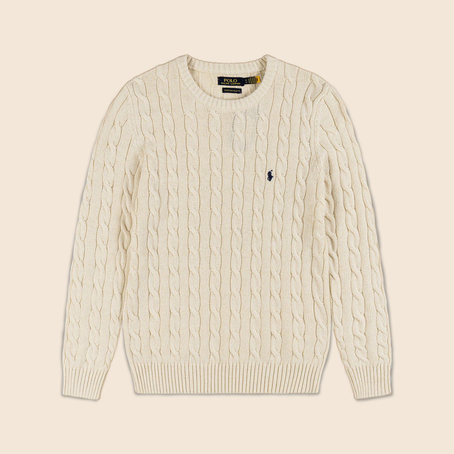 Premium Round Neck Cable-Knit Woolen Cotton Sweater | Cream