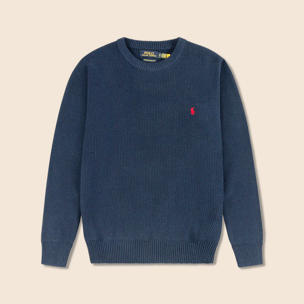 Round Neck Knit Woolen Cotton Sweater for Men – Warm, Soft & Stylish Winter Wear | Navy-Blue
