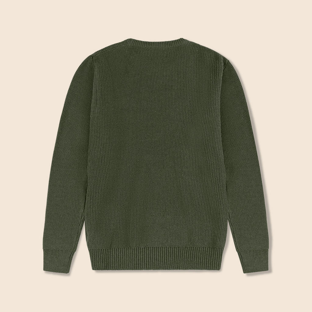 Round Neck Knit Woolen Cotton Sweater for Men – Warm, Soft & Stylish Winter Wear | Olive-Green