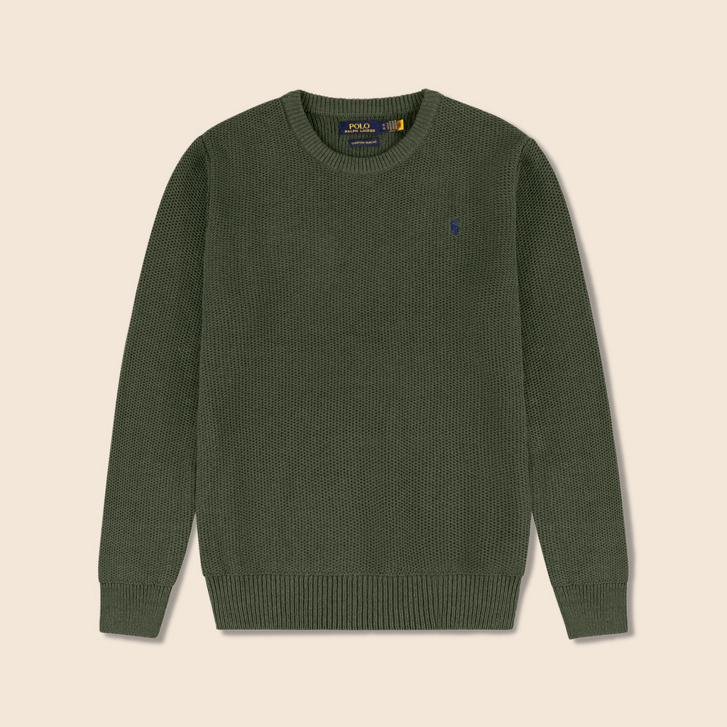 Round Neck Knit Woolen Cotton Sweater for Men – Warm, Soft & Stylish Winter Wear | Olive-Green