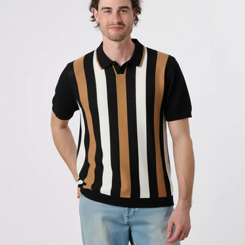 Men’s Premium Cotton Striped Polo T-Shirt